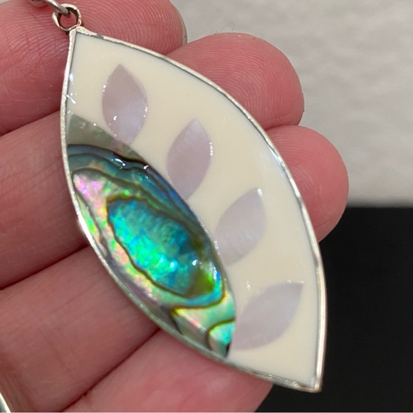 Vintage Alpaca Mexico Handcrafted MOP Abalone Inlay Mexican Silver Earrings 7g - Picture 12 of 13
